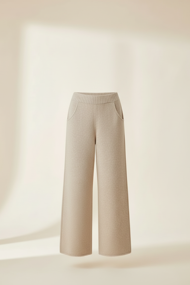 Pantalon Beige Laine Ample Tricoté Confortable Femme - vue 3