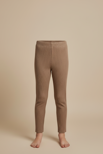 Pantalon Beige Côtelé Tricoté Élastique Confortable Fille - Maille - vue 3