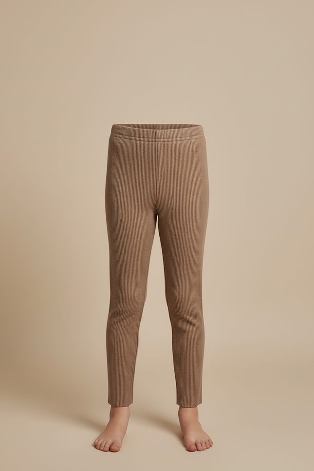 Pantalon Beige Côtelé Tricoté Élastique Confortable Fille - Maille - vue 3