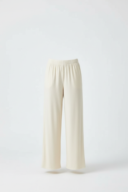 Pantalon Beige Ample Côtelé Élastique Confortable Femme - Molleton - vue 3