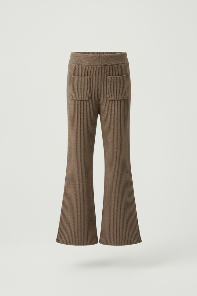 Pantalon Beige Côtelé Évasé Tricoté Enfant Décontracté - Marron Maille - vue 3