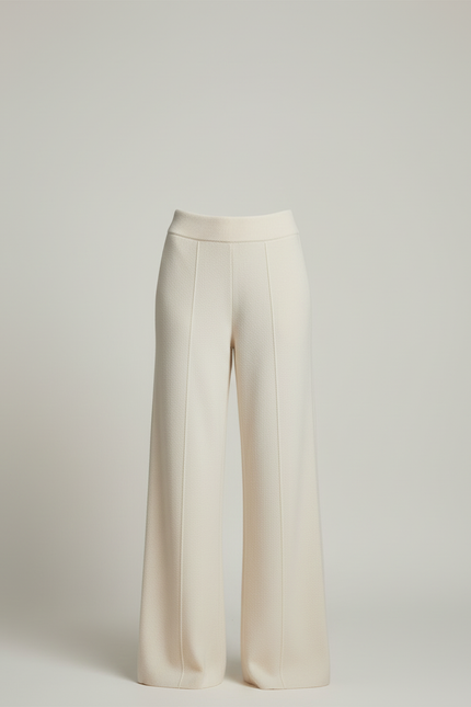 Pantalon Beige Tricoté Ample Droit Confortable Femme - Maille - vue 3