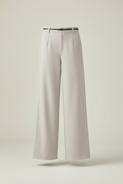 Pantalon Beige Large Fluide Élégant Décontracté Femme - Maille - vue 3