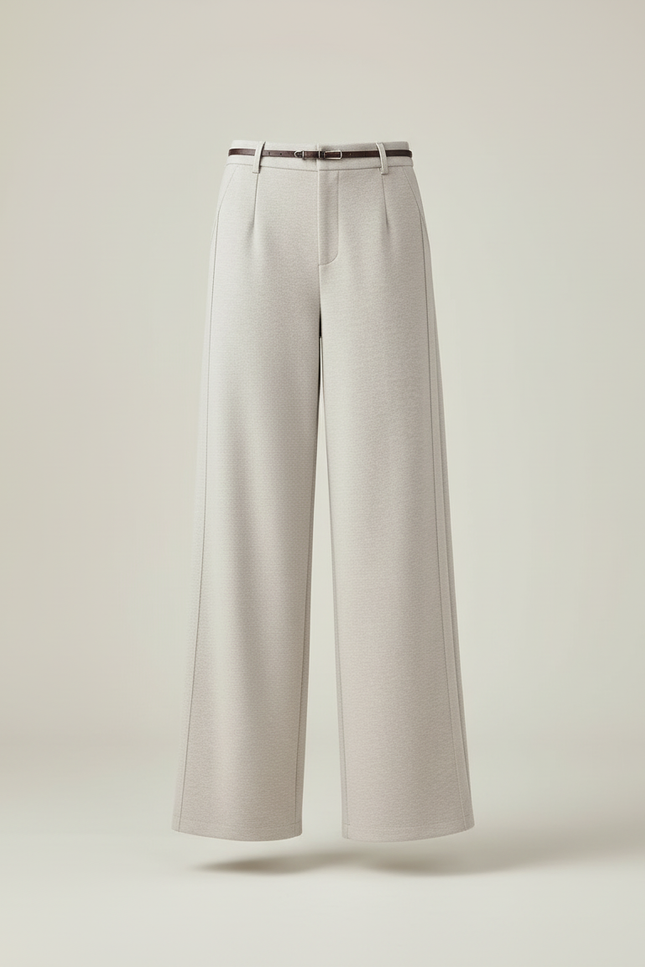 Pantalon Beige Large Fluide Élégant Décontracté Femme - Maille - vue 3