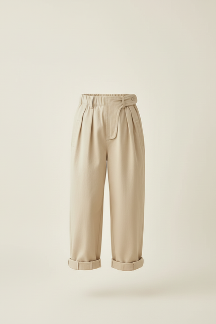Pantalon Beige Coton Ample Plissé Décontracté Enfant - vue 3
