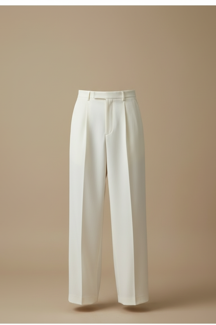 Pantalon Beige Ample Plissé Décontracté Homme Élégant - Blanc Gabardine - vue 3