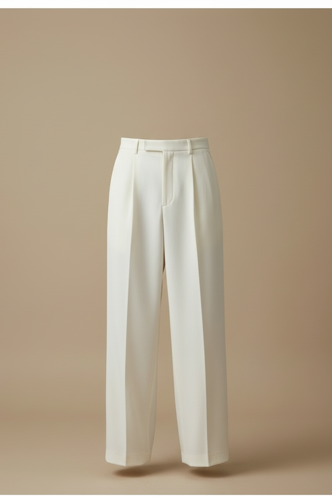 Pantalon Beige Ample Plissé Décontracté Homme Élégant - Blanc Gabardine - vue 3