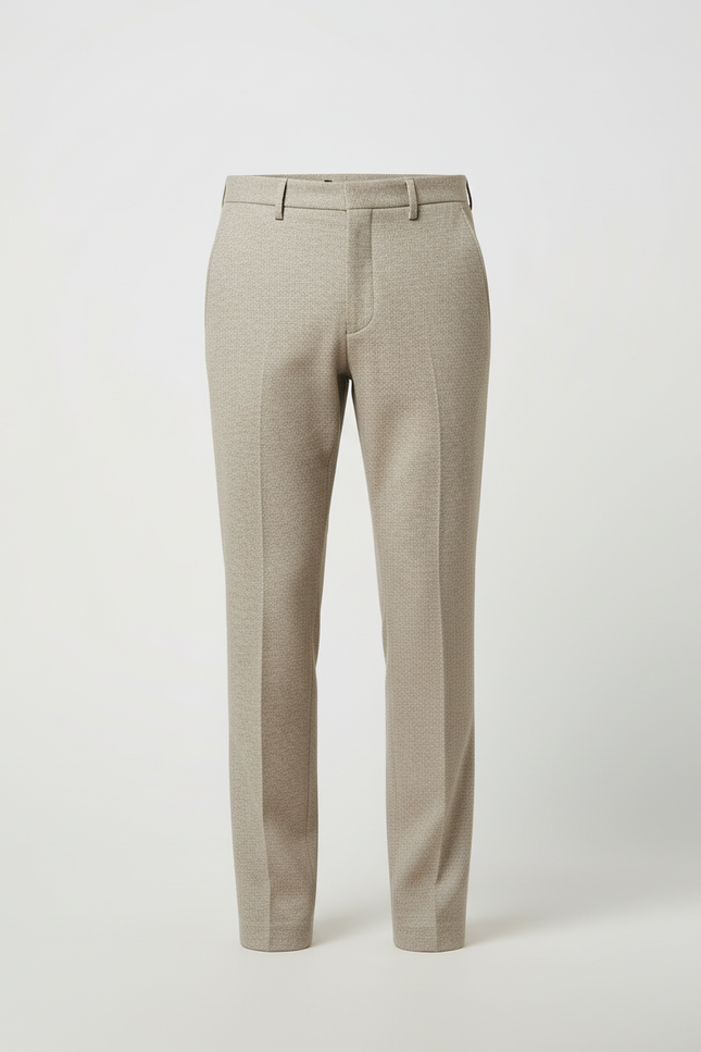 Pantalon Beige Texturé Slim Élégant Décontracté Homme - Laine - vue 3