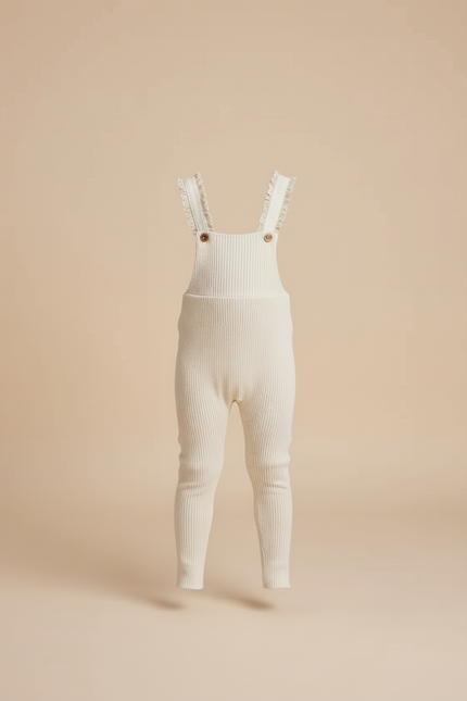Pantalon Beige Côtelé Tricoté Salopette Bébé Enfant - Maille - vue 3