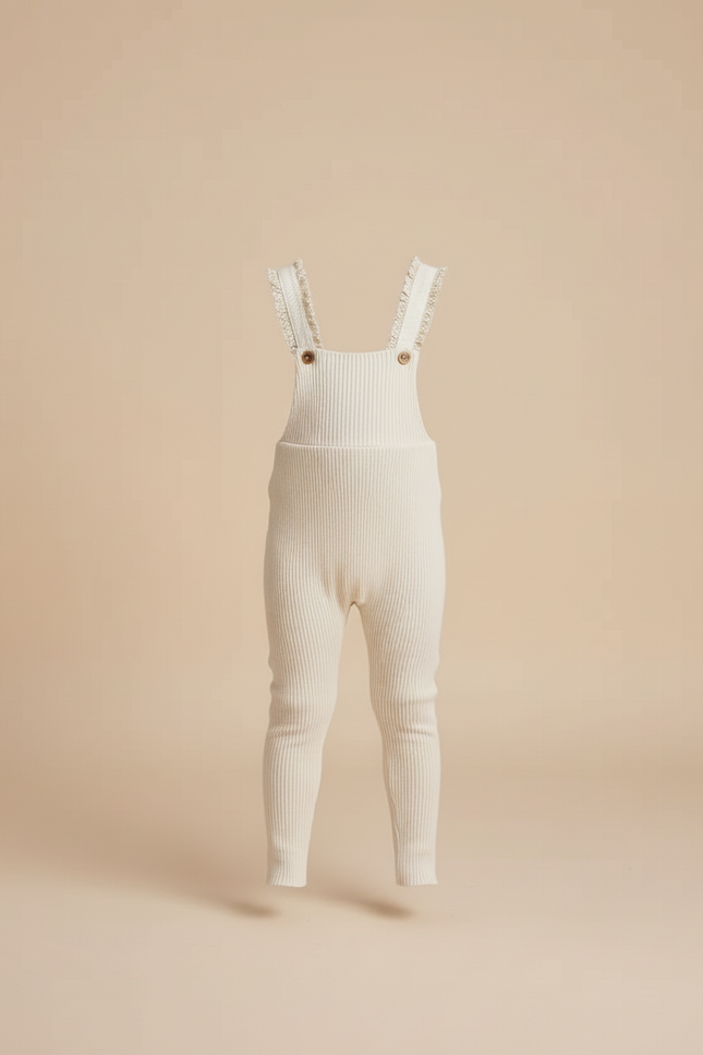 Pantalon Beige Côtelé Tricoté Salopette Bébé Enfant - Maille - vue 3