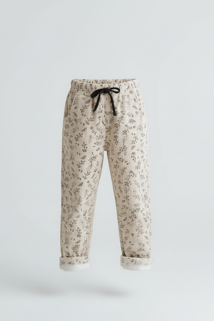 Pantalon Beige Côtelé Imprimé Floral Ample Enfant - Cordé - vue 3