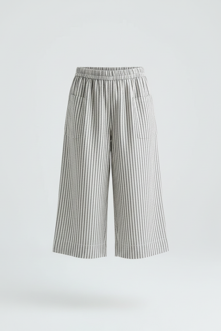 Pantalon Beige Rayé Ample Coton Lin Enfant - vue 3