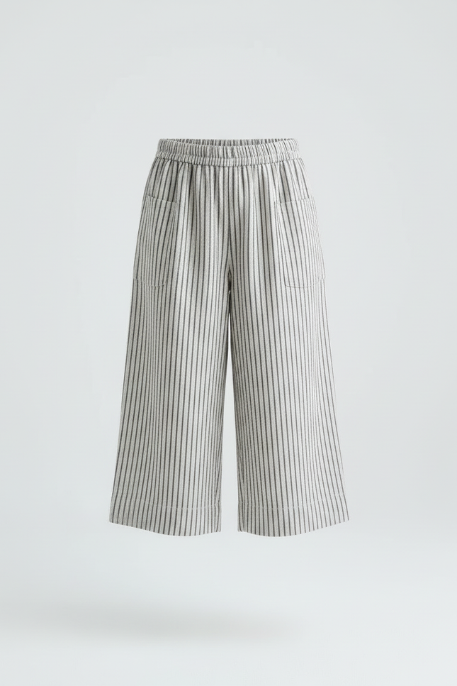 Pantalon Beige Rayé Ample Coton Lin Enfant - vue 3