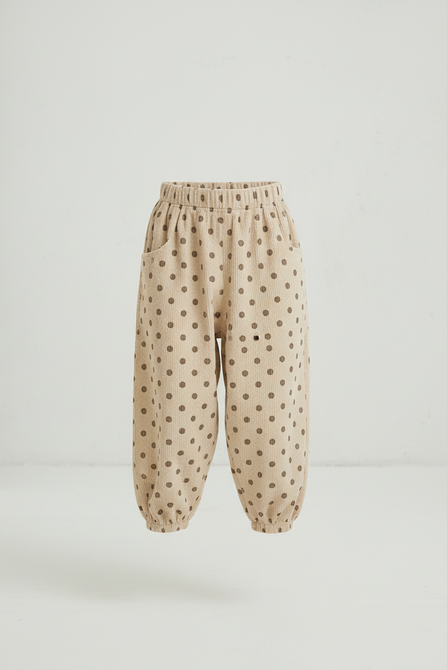 Pantalon Beige Côtelé Ample Pois Fille - Cordé - vue 3