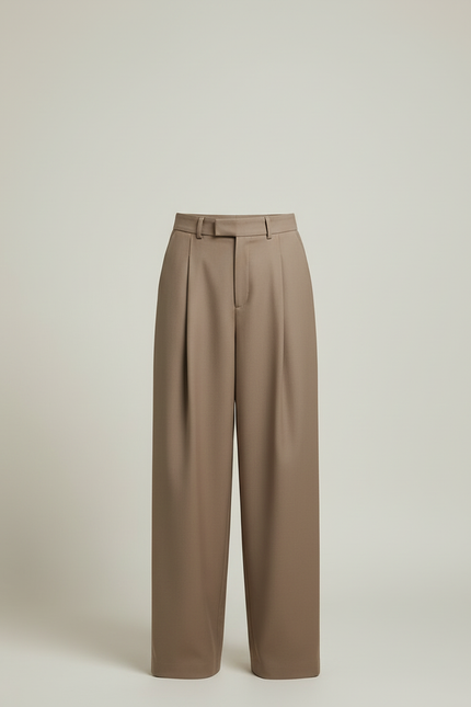 Pantalon Beige Taille Haute Plissé Ample Élégant Femme - Gabardine - vue 3