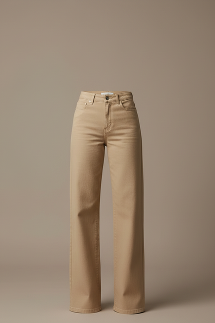 Pantalon Beige Droit Taille Haute Ample Femme - Jean - vue 3