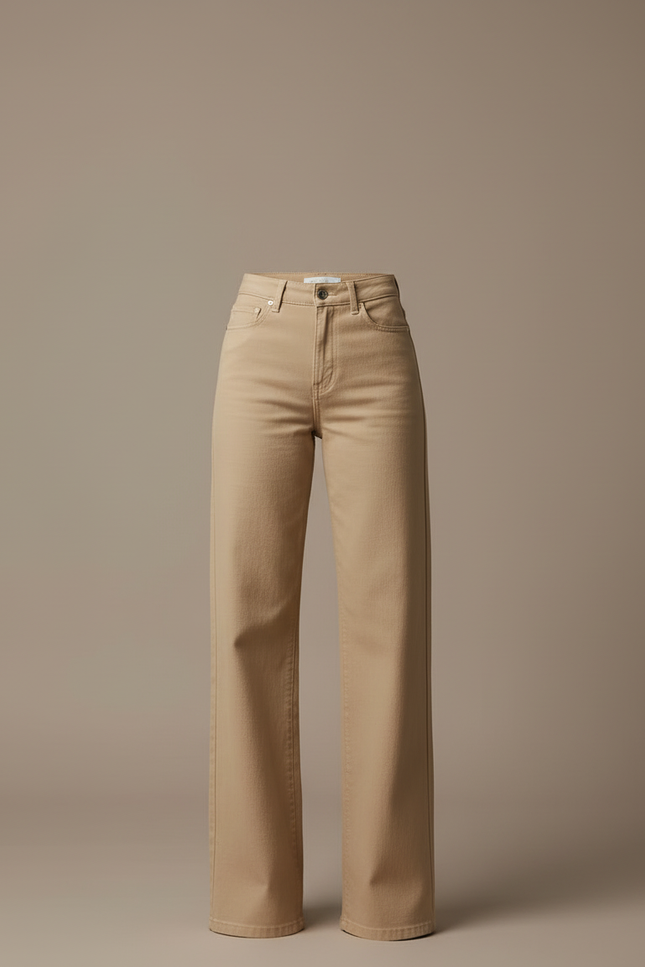 Pantalon Beige Droit Taille Haute Ample Femme - Jean - vue 3