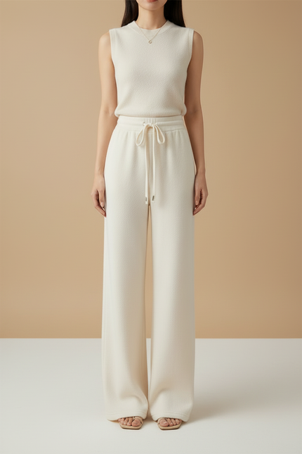 Pantalon Beige Ample Cordon Fluide Hiver - Molleton - vue 3