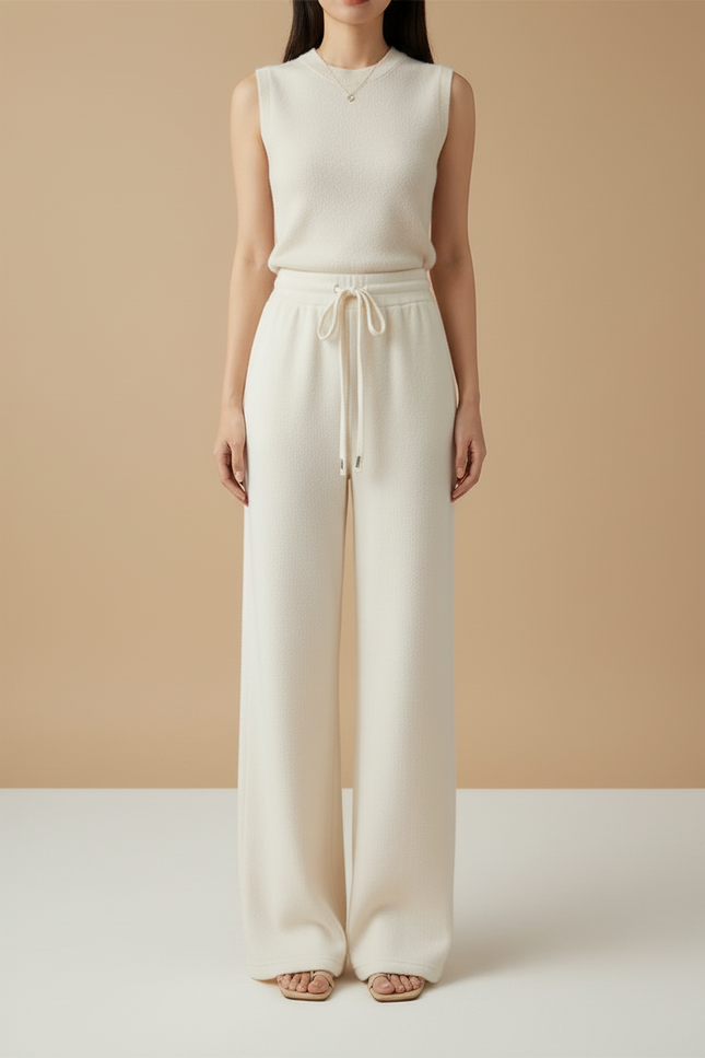 Pantalon Beige Ample Cordon Fluide Hiver - Molleton - vue 3