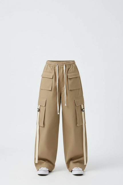 Pantalon Beige Cargo Ample Coton Décontracté Ruban - vue 3