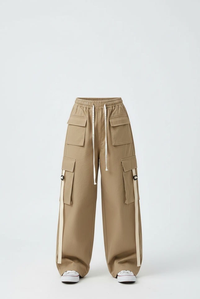 Pantalon Beige Cargo Ample Coton Décontracté Ruban - vue 3