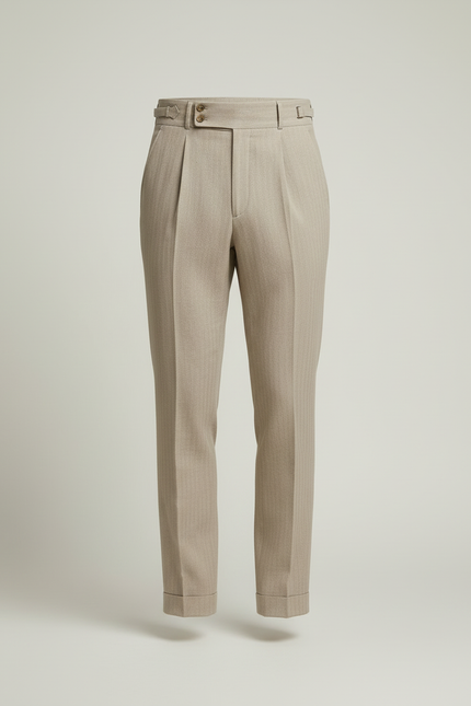 Pantalon Beige Plissé Droit Coton Élégant Homme - vue 3