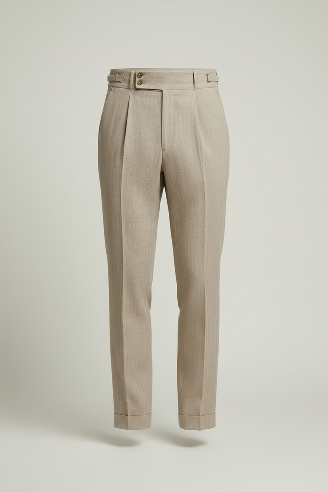 Pantalon Beige Plissé Droit Coton Élégant Homme - vue 3