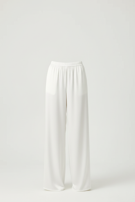 Pantalon Beige Satiné Ample Fluide Élégant - Blanc - vue 3