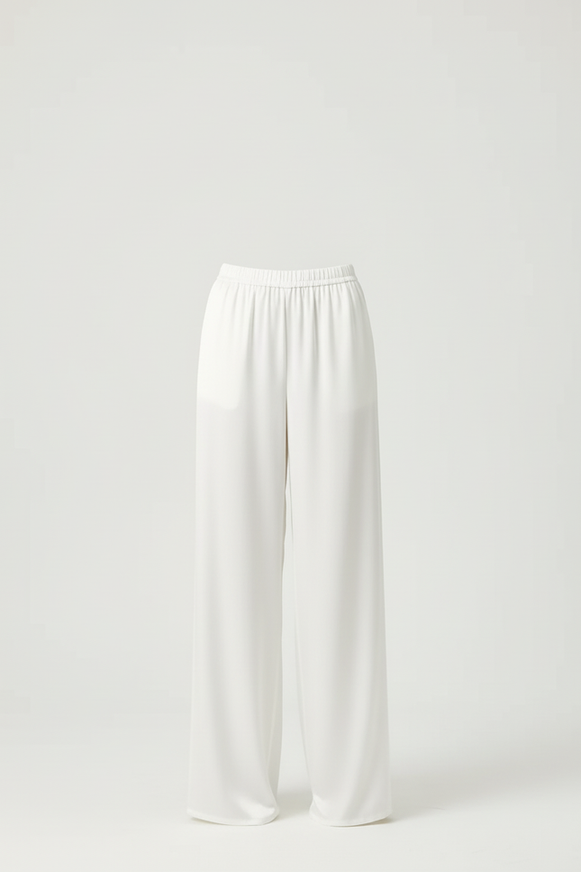 Pantalon Beige Satiné Ample Fluide Élégant - Blanc - vue 3