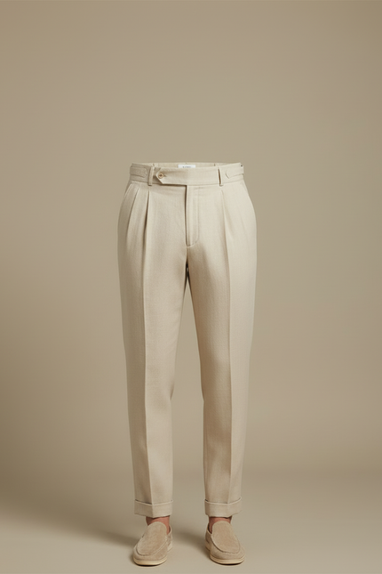 Pantalon Beige Coton Lin Droit Homme Élégant - vue 3