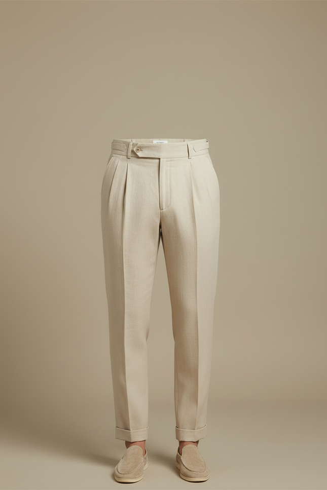 Pantalon Beige Coton Lin Droit Homme Élégant - vue 3