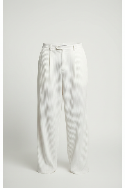 Pantalon Beige Plissé Ample Décontracté Homme - Blanc Polyester - vue 3