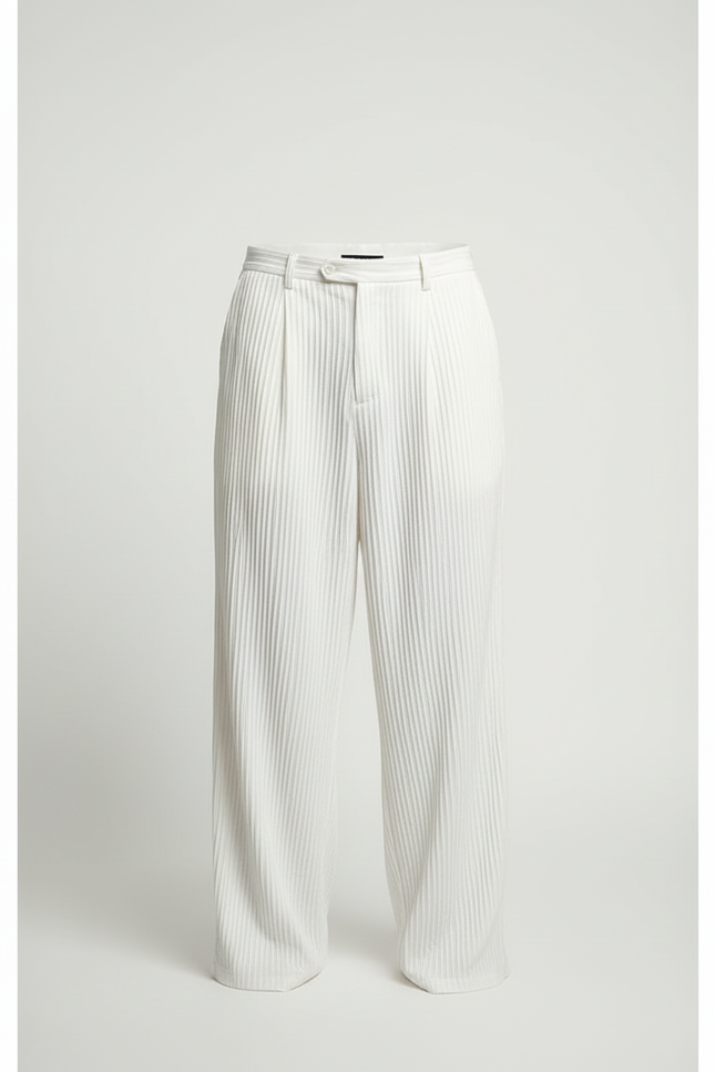 Pantalon Beige Plissé Ample Décontracté Homme - Blanc Polyester - vue 3