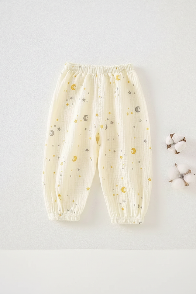 Pantalon Beige Coton Gaze Lune Étoiles Bébé - vue 2