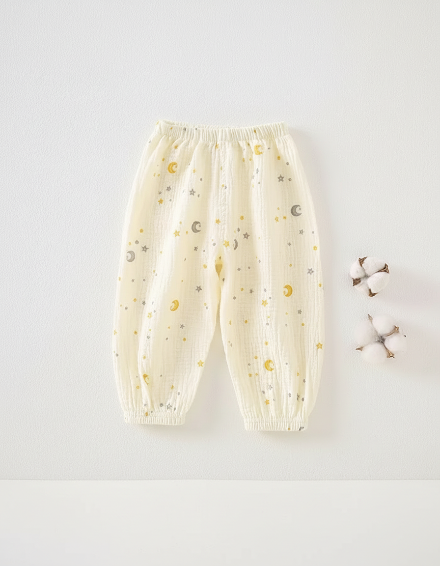 Pantalon Beige Coton Gaze Lune Étoiles Bébé - vue 2