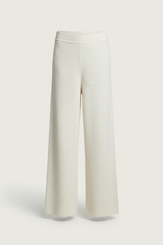 Pantalon Beige Côtelé Tricoté Ample Décontracté Élégant - Maille - vue 3