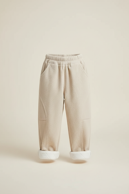 Pantalon Beige Côtelé Ample Doublé Polaire Enfant - Cordé - vue 3