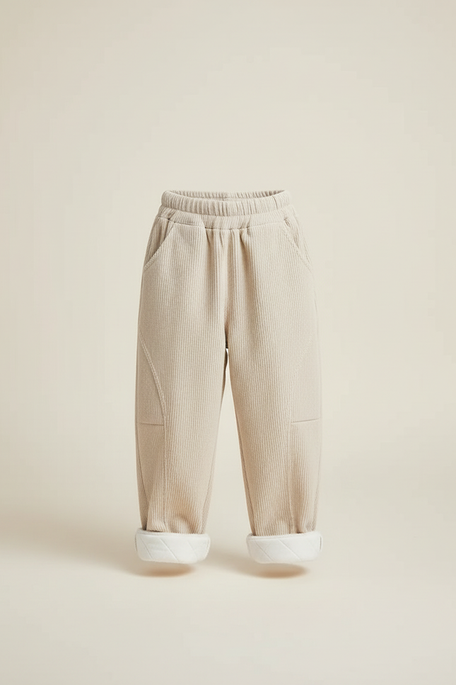 Pantalon Beige Côtelé Ample Doublé Polaire Enfant - Cordé - vue 3