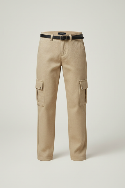 Pantalon Cargo Beige Avec Ceinture - Gabardine - vue 3