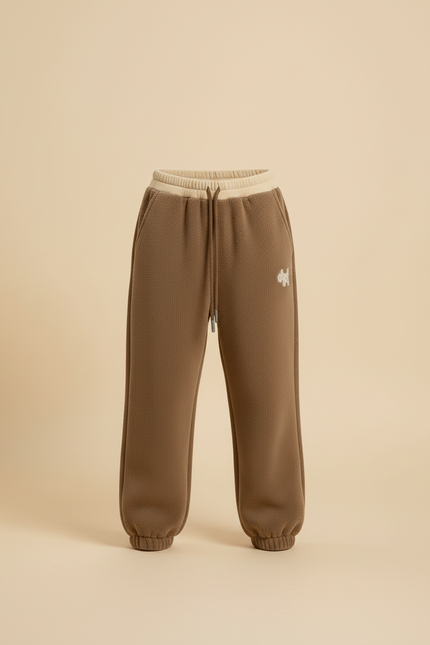 Pantalon Beige Ample Matelassé Brodé Enfant Hiver - Marron Molleton - vue 3