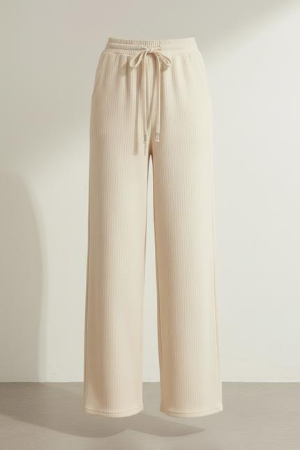 Pantalon Beige Côtelé Ample Élastique Confortable Femme - Maille - vue 3