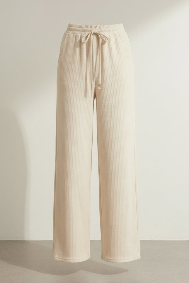 Pantalon Beige Côtelé Ample Élastique Confortable Femme - Maille - vue 3
