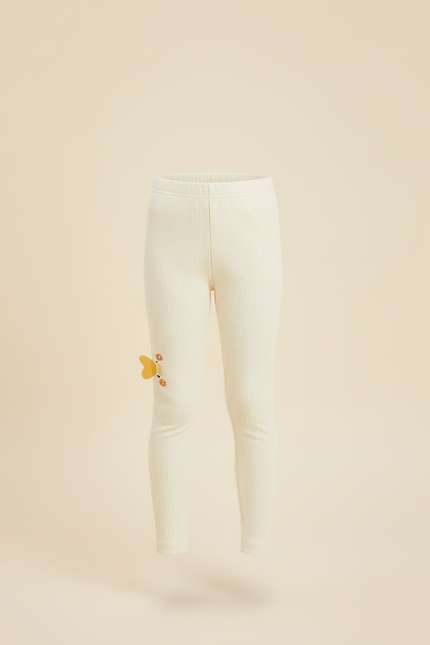 Pantalon Beige Côtelé Élastique Brodé Papillon Fille - Maille - vue 3
