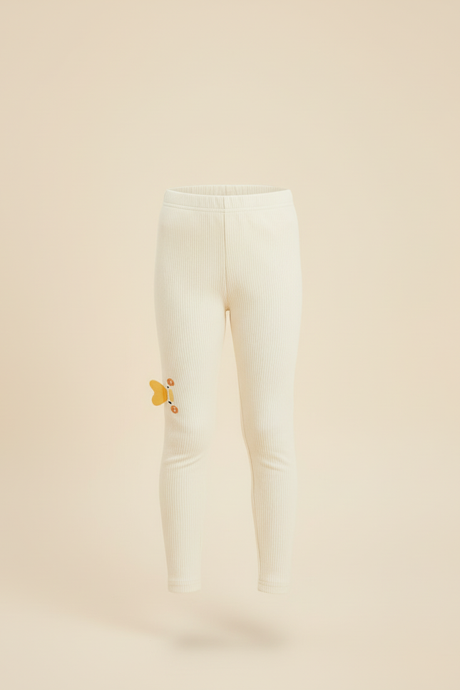 Pantalon Beige Côtelé Élastique Brodé Papillon Fille - Maille - vue 3
