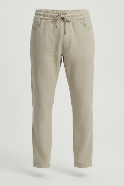 Pantalon Beige Lin Coton Ample Décontracté Homme Cordon - vue 3