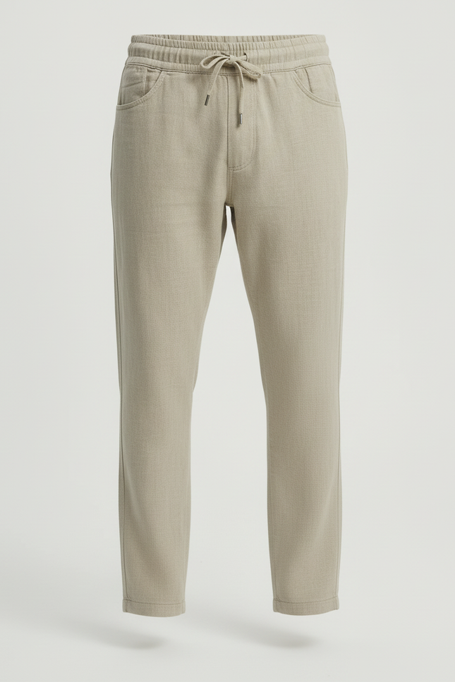 Pantalon Beige Lin Coton Ample Décontracté Homme Cordon - vue 3