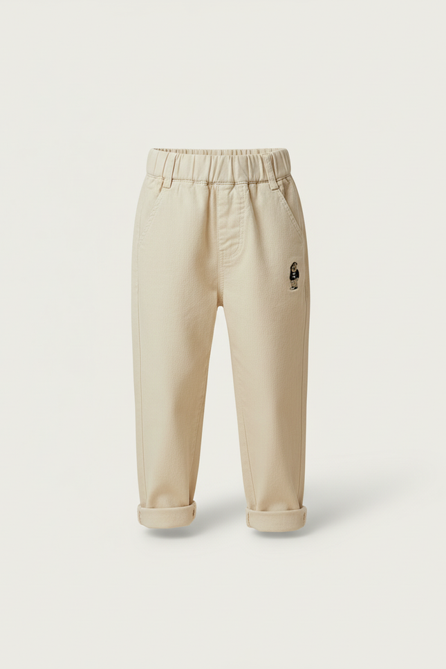 Pantalon Beige Coton Brodé Ourson Décontracté Enfant - vue 3