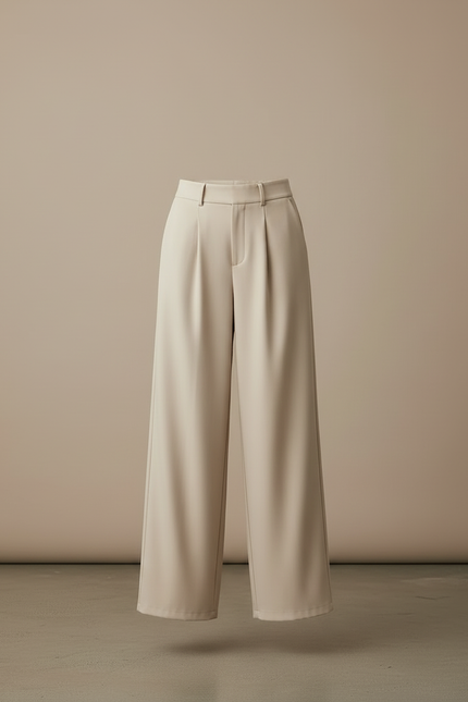 Pantalon Fluide Taille Haute Beige - Polyester - vue 3