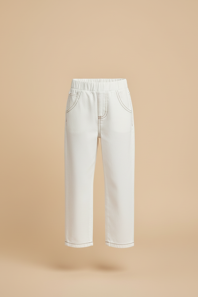 Pantalon Beige Enfant Décontracté Coton Élastique - Toile - vue 3