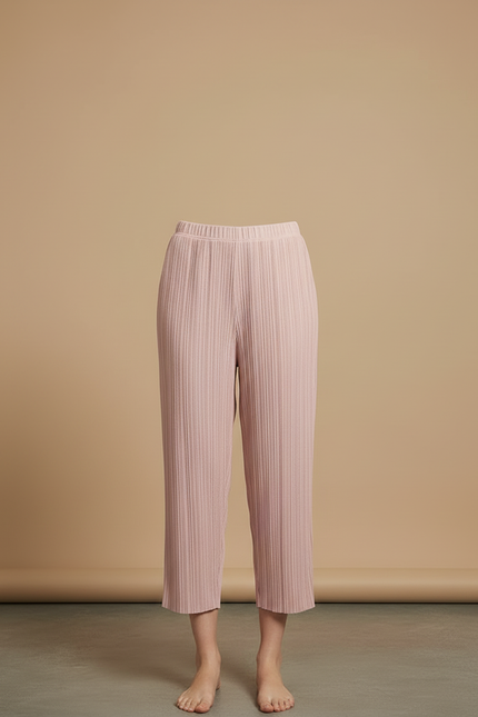 Pantalon Beige Plissé Ample Fluide Femme - Rose Polyester - vue 3